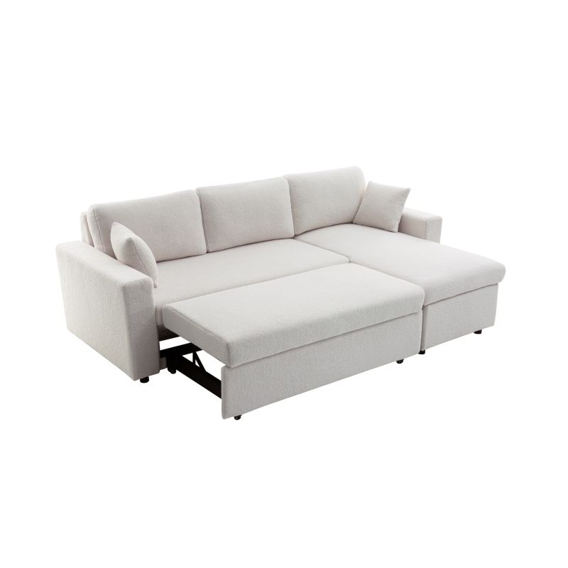 Canapé d'angle réversible, convertible en tissu bouclettes - Blanc - MARIA