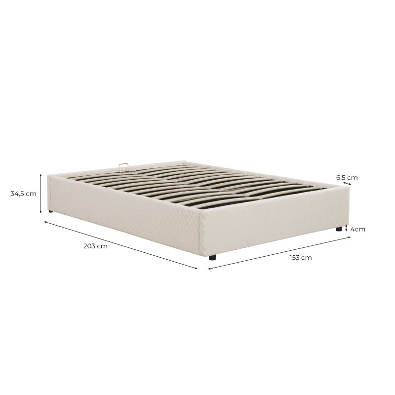 Cadre de lit avec coffre de rangement en velours côtelé - Beige - SALOMON
