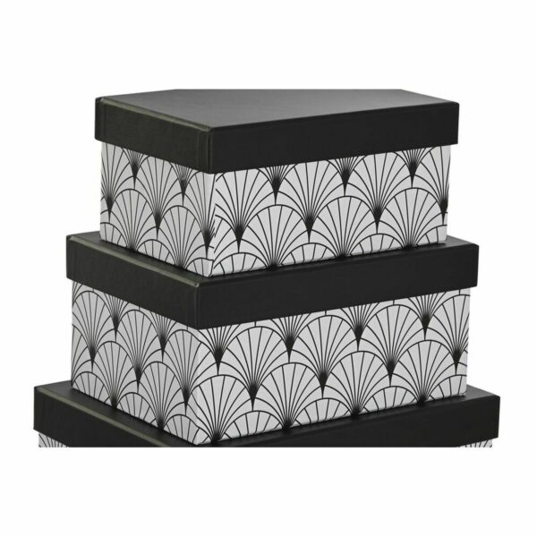 Jeu de Caisses de Rangement Empilables DKD Home Decor Noir Blanc Carton