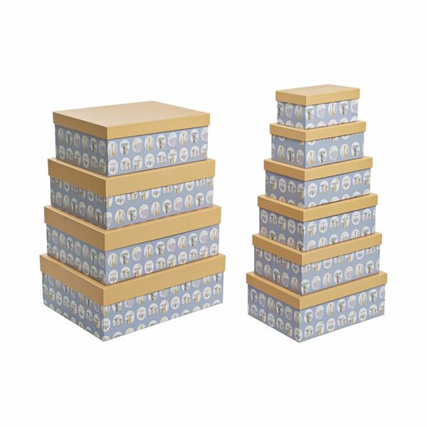 Jeu de Caisses de Rangement Empilables DKD Home Decor animaux Bleu Carton (43,5 x 33,5 x 15,5 cm)