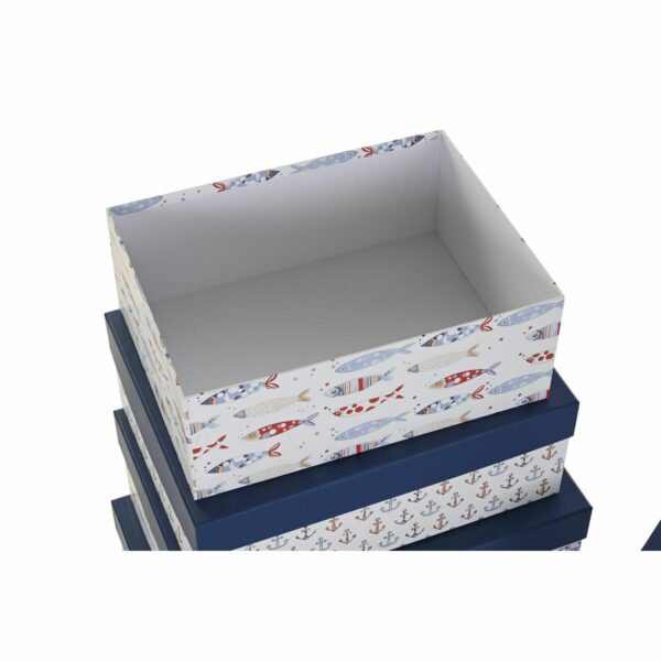Jeu de Caisses de Rangement Empilables DKD Home Decor Marin Blanc Blue marine Carton (43,5 x 33,5 x 15,5 cm)