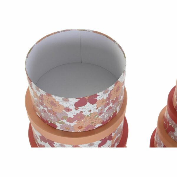 Jeu de Caisses de Rangement Empilables DKD Home Decor Fleurs Rayures Fuchsia Blanc Pêche Carton (37,5 x 37,5 x 18 cm)