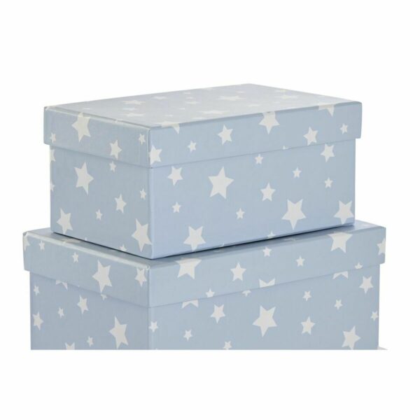 Jeu de Caisses de Rangement Empilables DKD Home Decor Blanc Bleu ciel Enfant Carton (43,5 x 33,5 x 15,5 cm)