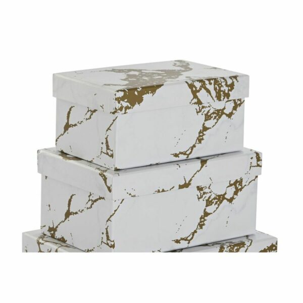 Jeu de Caisses de Rangement Empilables DKD Home Decor Doré Blanc Carton (43,5 x 33,5 x 15,5 cm)