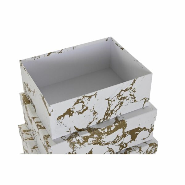 Jeu de Caisses de Rangement Empilables DKD Home Decor Doré Blanc Carton (43,5 x 33,5 x 15,5 cm)