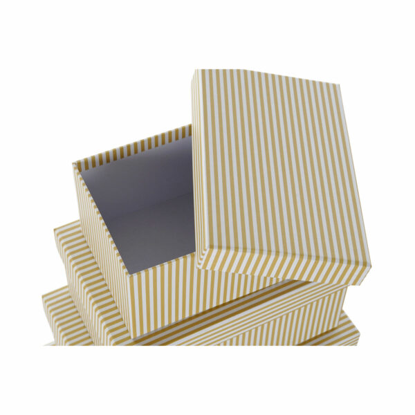 Jeu de Caisses de Rangement Empilables DKD Home Decor Blanc Carré Carton Moutarde (43,5 x 33,5 x 15,5 cm)
